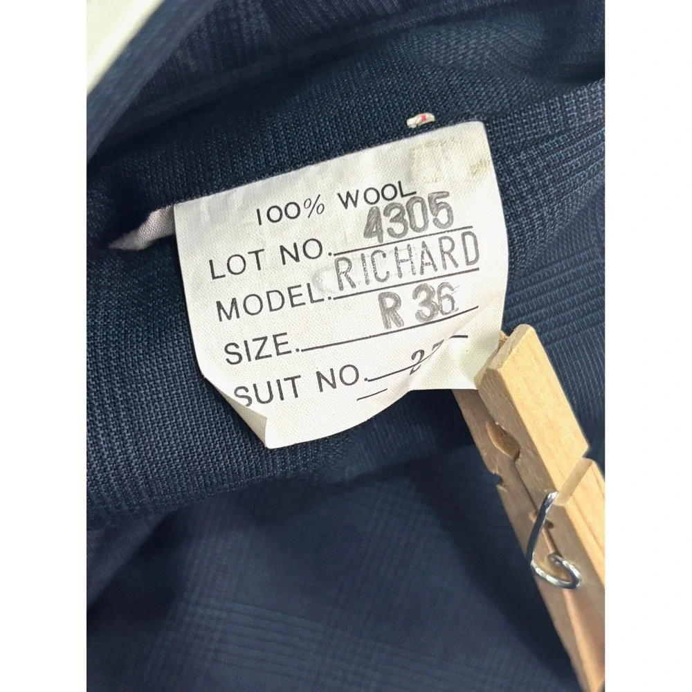 vtg 90s Navy Blue Glen Plaid 36x30 Dress Suit Pants 100% Wool Trouser Wide Leg‎